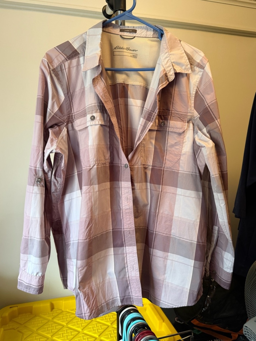 Eddie Bauer Light Pink Plaid Classic Fit Shirt